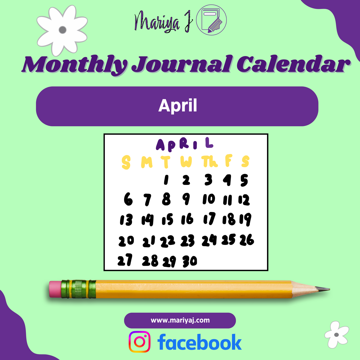 Monthly Journal Prompt Calendar (Apri)